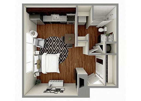 Floor plan for studio, 1 bath, 392 sqft